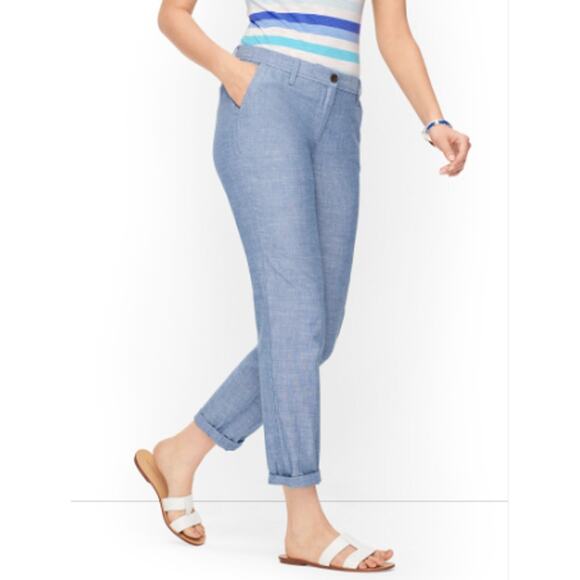 Talbots Girlfriend Chino Size 8 Chambray Blue Cotton Casual Pants - Picture 1 of 9